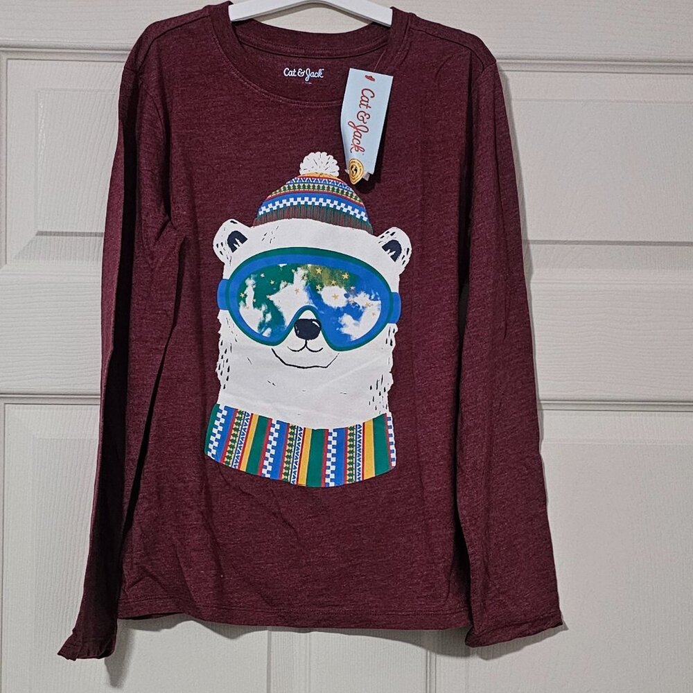 Kids Polar Bear Graphic Long Sleeve Shirt Burgundy